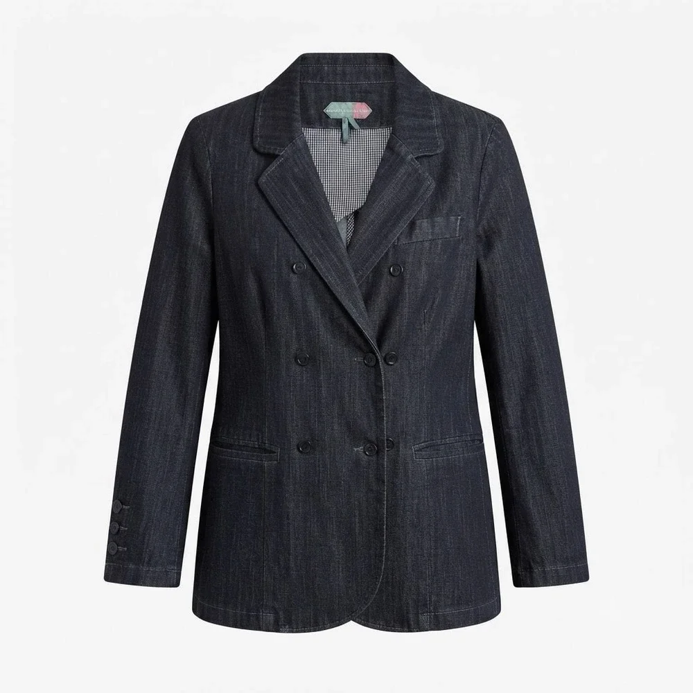 Boom Boom Boom Womens 3X Blue Denim Double Breasted Blazer Jacket - IW